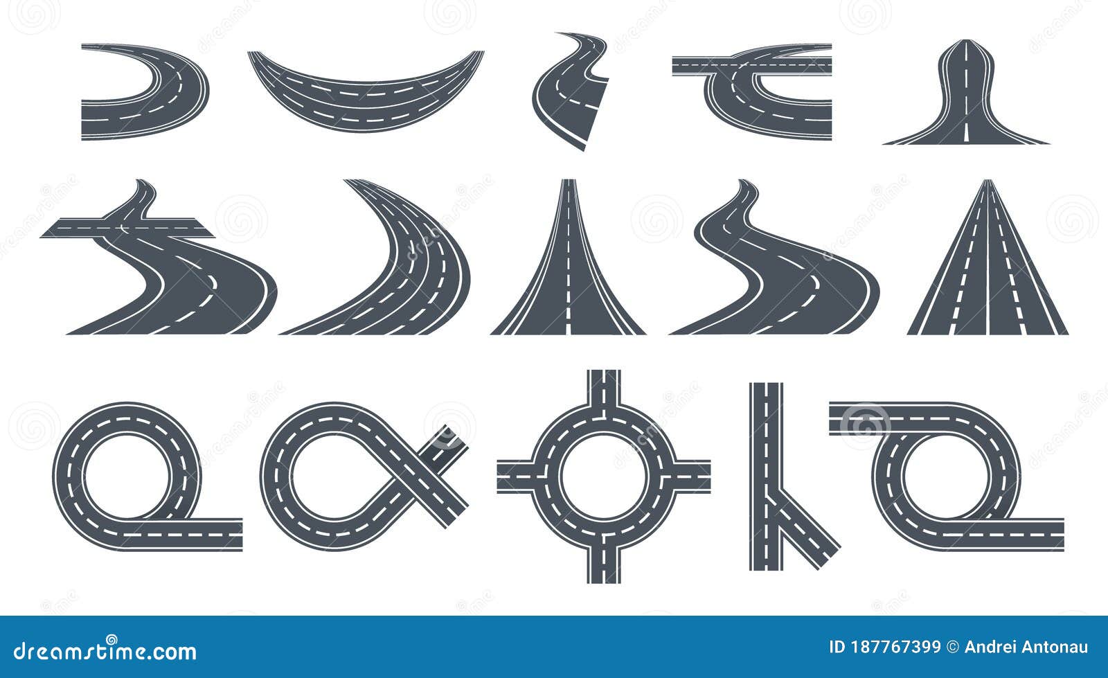 789_Set-of-Bending-roads stock vector. Illustration of markings - 187767399