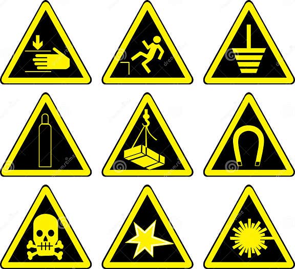 Set of black warning signs stock vector. Illustration of flame - 190898944