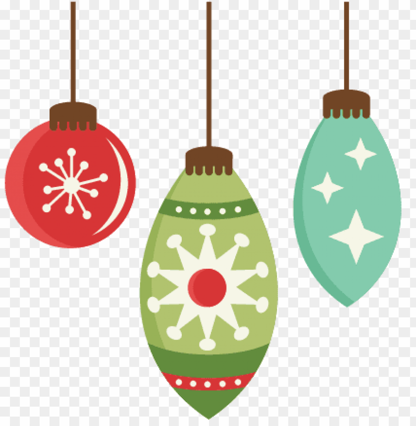 Colorful Christmas ornaments hanging, including red and green designs.