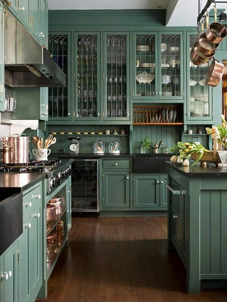 dark green kitchen cabinets