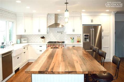 Jeribai modernizes a kitchen island by using reclaimed wood. How to use Live-edge & Reclaimed Wood for a Farmhouse ...