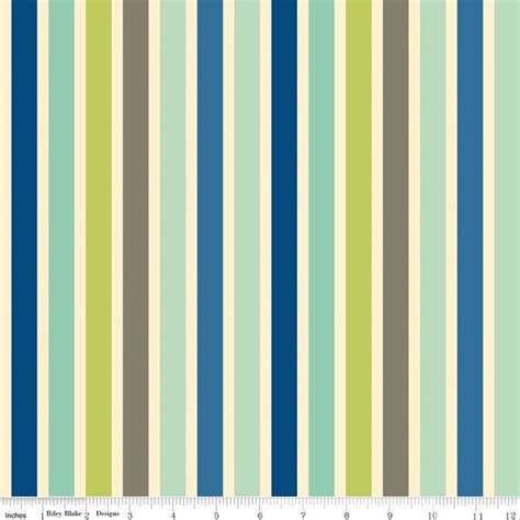 Blue Grey And Green Stripe Fabric Seaside By October Etsy Riley