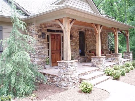 Brick columns can add a timeless, classic touch to any home or structure. Rustic Front Porch Railings and Posts | stacked stone ...