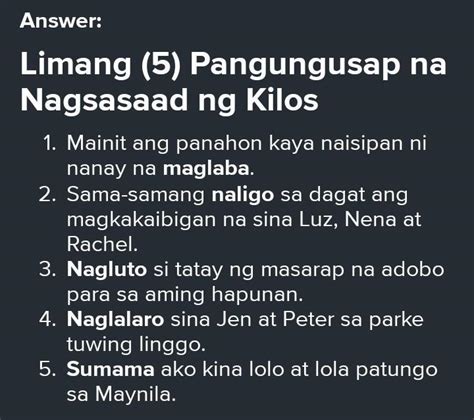 Pangungusap Na May Salitang Kilos Brainlyph