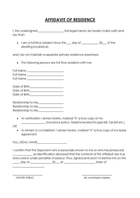 Affidavit Of Residency 6 Types Free Templates Word Pdf