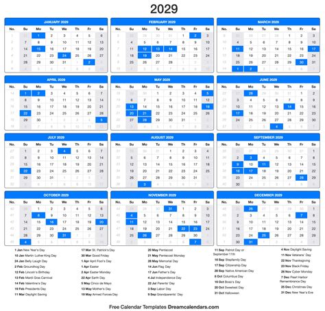 2029 Calendar