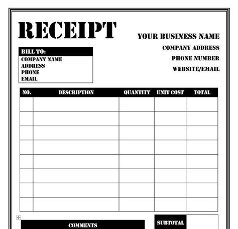 Receipt Template 4 Printable Editable Customizable Microsoft Word