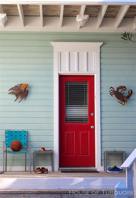 People were telling me to lean more toward a beige gray, or a green gray. seafoam green house exterior with red door - Google Search ...