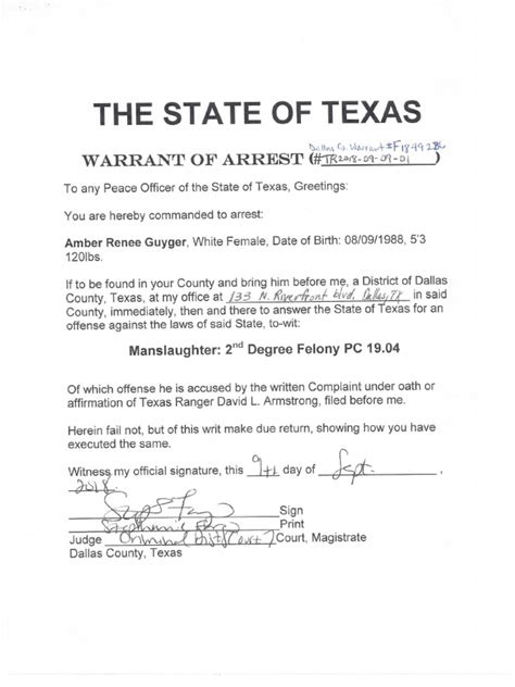 Full Arrest Warrant Affidavit For Dallas Police Officer Amber Guyger