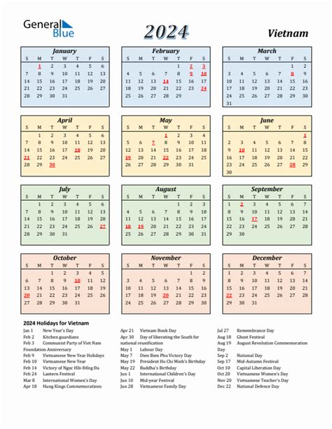 2024 Vietnam Calendar With Holidays