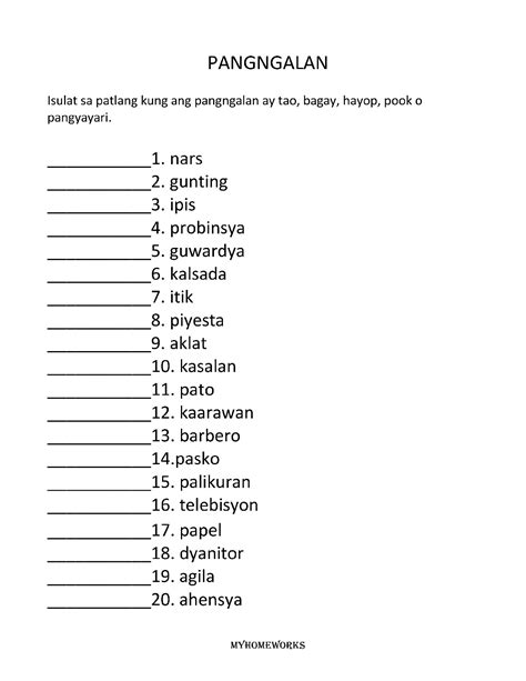 Worksheet Sa Kailanan Ng Pangngalan