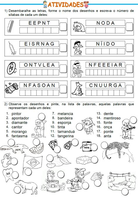 Atividades de ortografia palavras as sílabas an en in on un Artofit