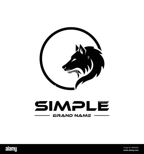 Logo Design Template With A Wolfs Head Icon In A Black Circle Stock