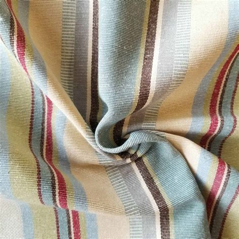 Striped Cotton Blue Green Fabric Strong Fabric For Cushions And Blinds