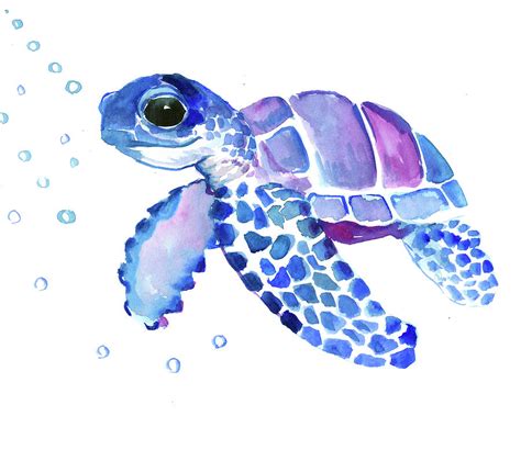 Blue Sea Turtle Children Artwork Painting By Suren Nersisyan Pixels