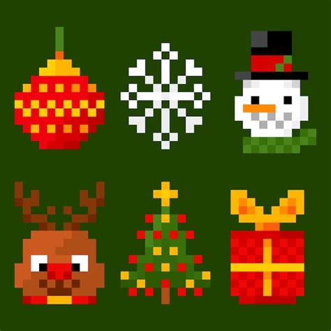 Premium Vector Christmas Pixel Art Element Collection