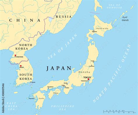 Obraz Mapa Polityczna Japonii Korei P Nocnej I Po Udniowej Ze