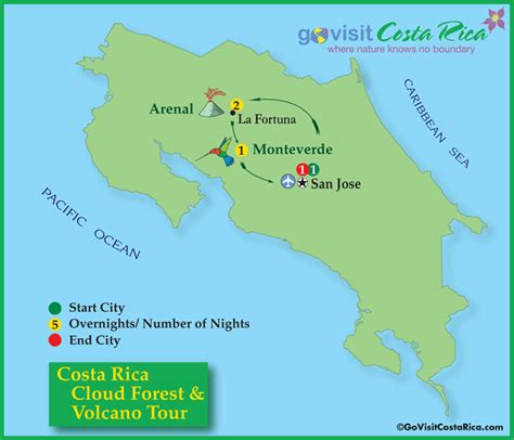 Mapa Del Tour Al Volcán And Bosque Nuboso De Costa Rica Costa Rica Go