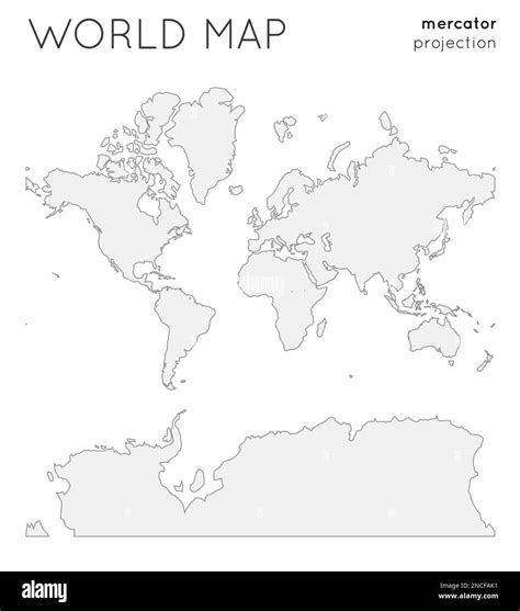 World Map Globe In Mercator Projection Plain Style Outline Vector