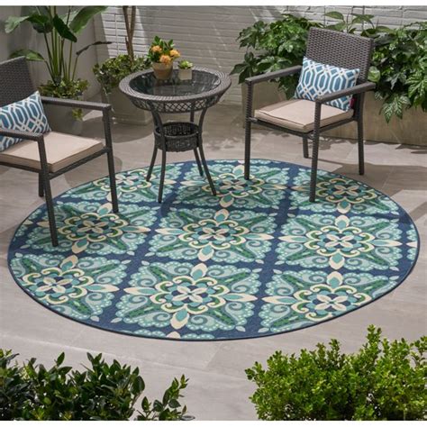 239 cm x 239 cm. Veya Outdoor 7'10" Round Medallion Area Rug, Blue and ...