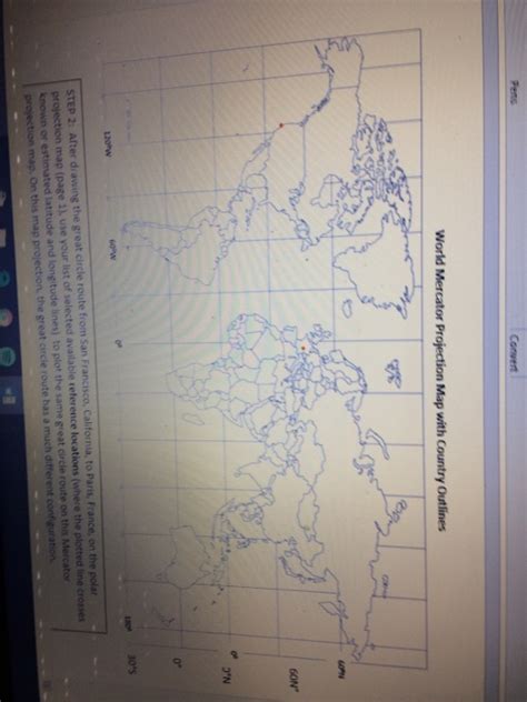 World Mercator Projection Map With Country Outlines