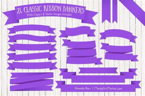 Purple Ribbon Banner Clipart Illustrations Creative Market