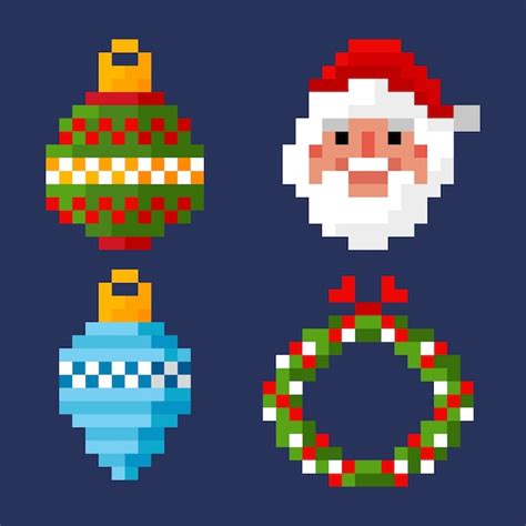 Premium Vector Christmas Pixel Art Element Collection