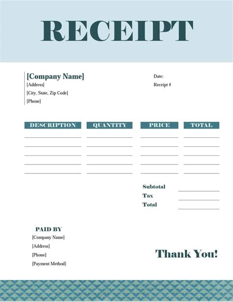 Free Receipt Template Printables Word Excel Or Editable Pdf