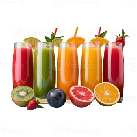 AI Generated Transparent Background Showcasing Fresh Fruit Juices