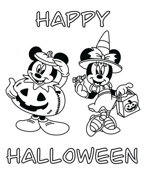 Disney Mickie Mouse Minnie Mouse Happy Halloween Coloring Page