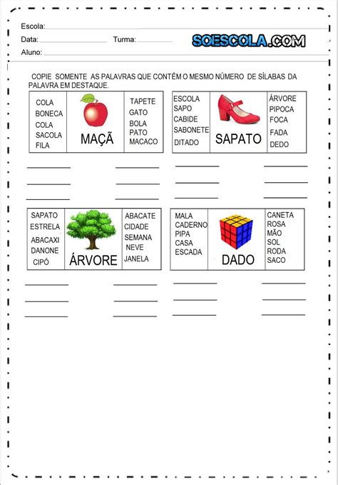 Atividades de Sílabas Baixe em Imprima Series Iniciais SÓ ESCOLA