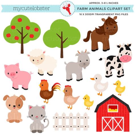 An adorable collection of farm animals clipart which you can download for free. Farm Animals Clipart Set farm barn by mycutelobsterdesigns