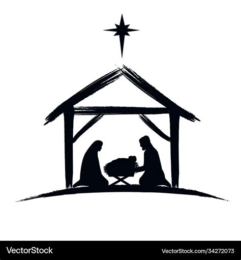 Nativity Scene Silhouette Jesus In Manger Star Vector Image