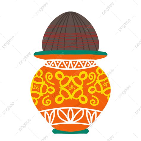 Pote De Barro Dourado Folhas Linha Vermelha Clipart Kalash Tradicional