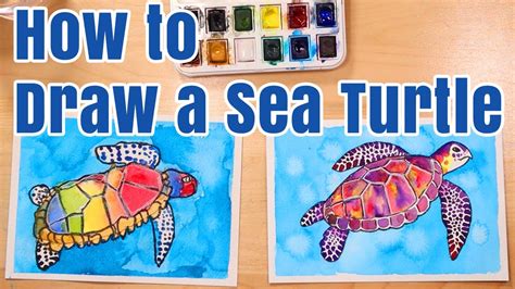 How To Draw A Sea Turtle Kids Watercolor Tutorial Youtube