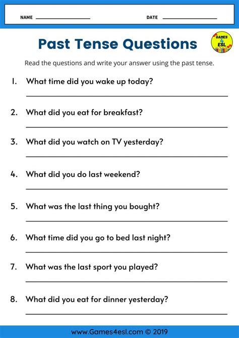 Past Tense Writing Worksheet Esl Worksheets For Beginners Past