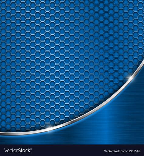 Blue Metal Perforated Background With Silver Wave Vector Image