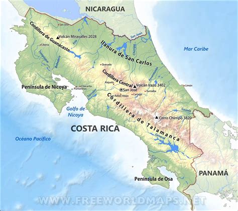 Mapa Físico De Costa Rica Geografía De Costa Rica