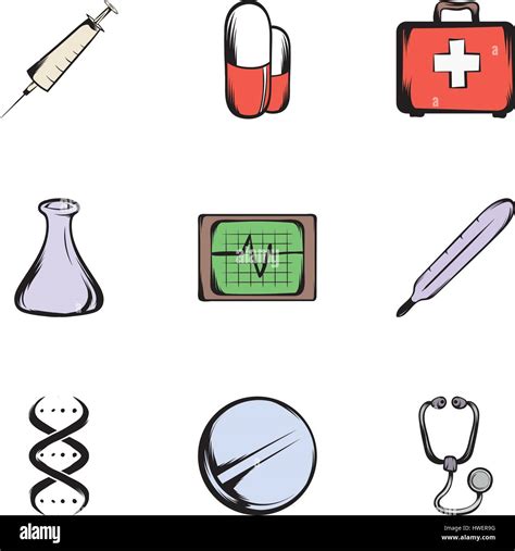 Medicina Conjunto De Iconos De Estilo De Dibujos Animados Imagen