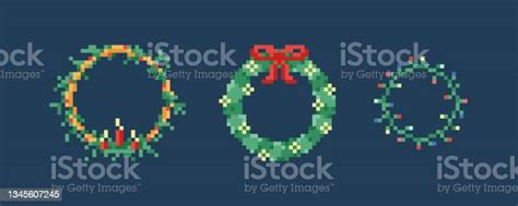 Pixel Art Christmas Wreath Stock Illustration Download Image Now