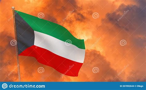 Kuwait Flag On Pole Stock Illustration Illustration Of Celebration