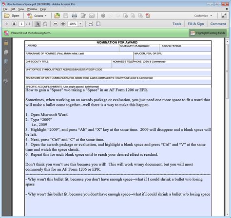 When the supervisor is ready to write the evaluation or recognition package, the subordinate can submit the bullets as a pdf directly to the supervisor. Too long bullet for EPR? : AirForce