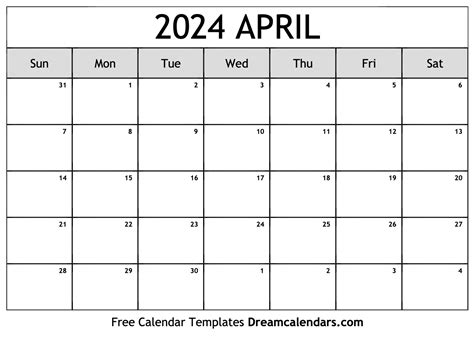 April 2024 Calendar Printable