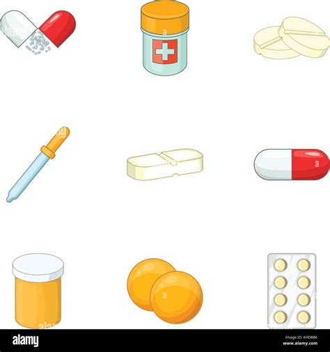 Los Medicamentos Los Iconos De Estilo De Dibujos Animados Imagen