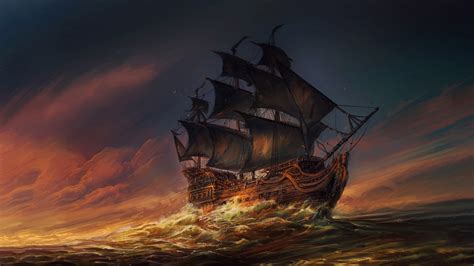 Fantasy Sailing Ship Wallpaper