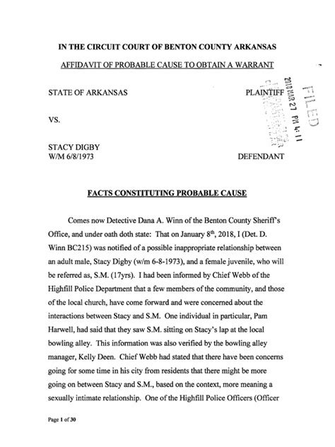 Affidavit For Arrest Warrant Of Stacy Digby Legal Procedure