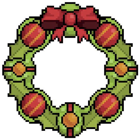 Pixel Art Christmas Wreath Christmas Decoration Vector Icon For 8bit