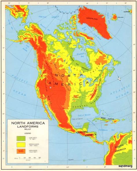 Landform Map Of North America Cities And Towns Map