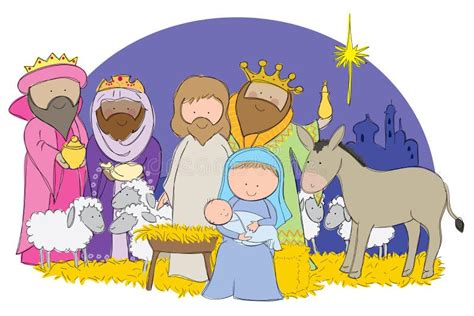 Nativity Scene Silhouette Jesus In Manger Shepherd And Wise Men Stock