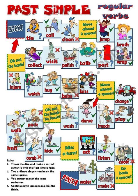 Past Simple Regular Verbs Board Game Bandw Included Esl Worksheet